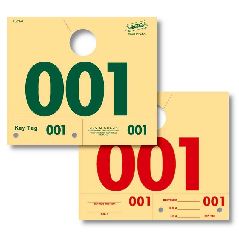 Versa-Tags 1000 Automotive Service Dispatch Numbers Mirror Hang Tags Numbered 000-999 RL78 Style Red Green Service Dispatch Numbers Manilla Card Stock with 1.25 Slotted Hang Cutout - Image 1